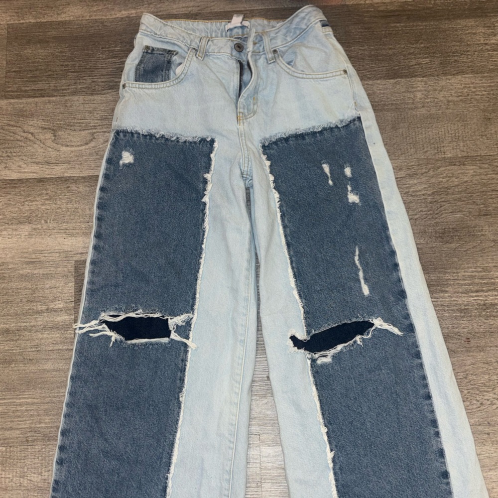 Forever 21 Light Blue and Dark Blue Flare Jeans